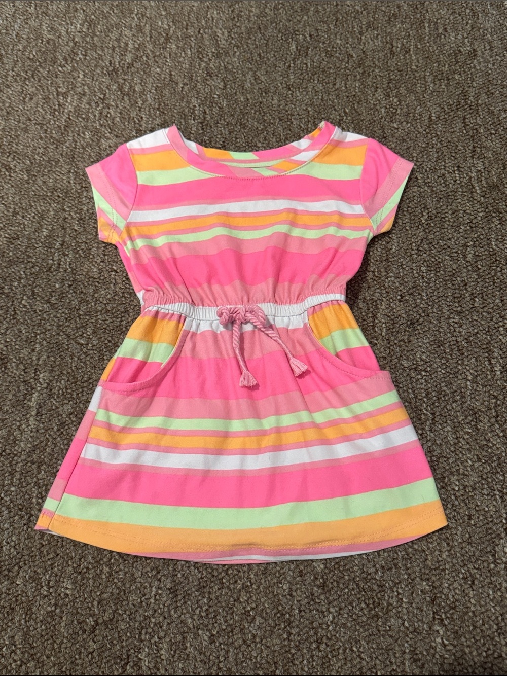 Baby Girls' Pink Striped Drawstring Waist Dress